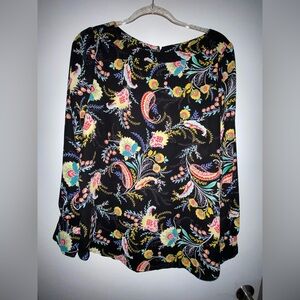 LOFT Ann Taylor Chic Black Paisley Floral Women's Long Sleeve Blouse Size M